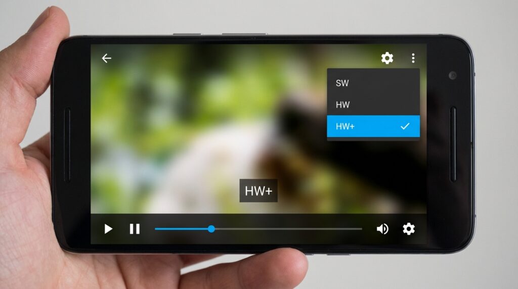 Interfaz de video mostrando la selección del decodificador HW+ para arreglar pantalla negra.