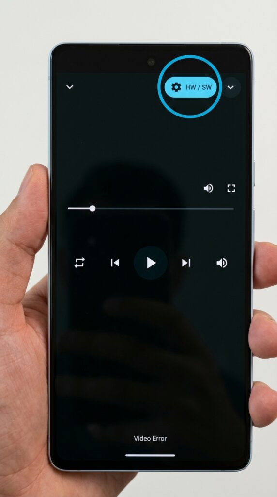 Captura de pantalla mostrando cómo cambiar de HW a SW en el reproductor MXL TV.