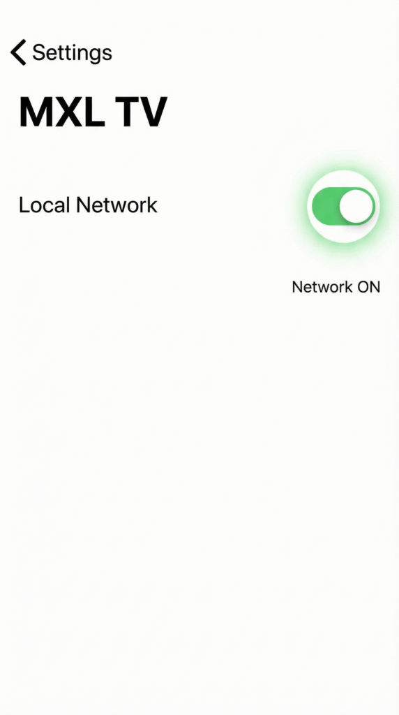 Configuración de permisos de Red Local para MXL TV en iOS.