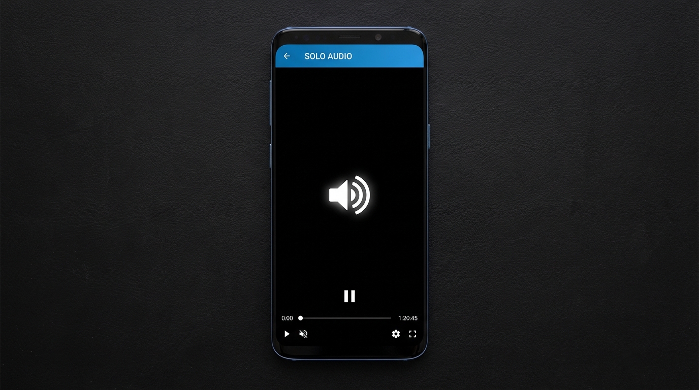 Pantalla de celular mostrando reproductor MXL TV con fondo negro y solo audio funcionando.